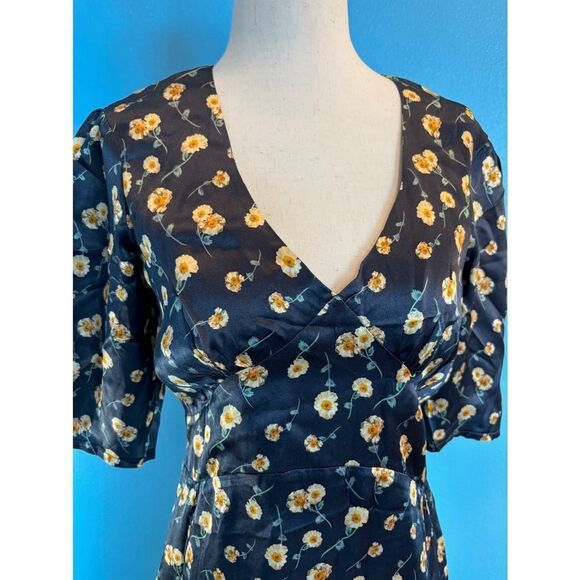 NWOT Really Wild Midi Dress 100% SILK Dress Blue w/ Floral Fully Lined UK 8 US 2 - Picture 5 of 10